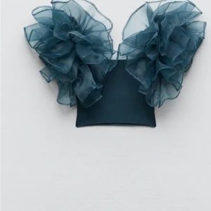 Zara organza ribbed crop top